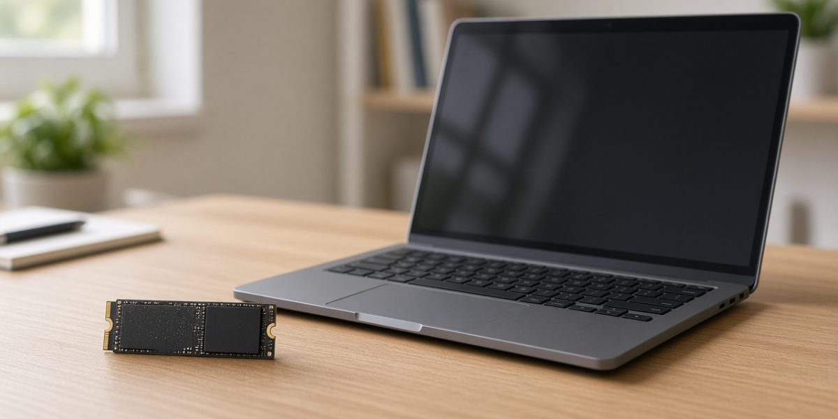 Ổ SSD NVMe WD Blue cạnh laptop sinh viên