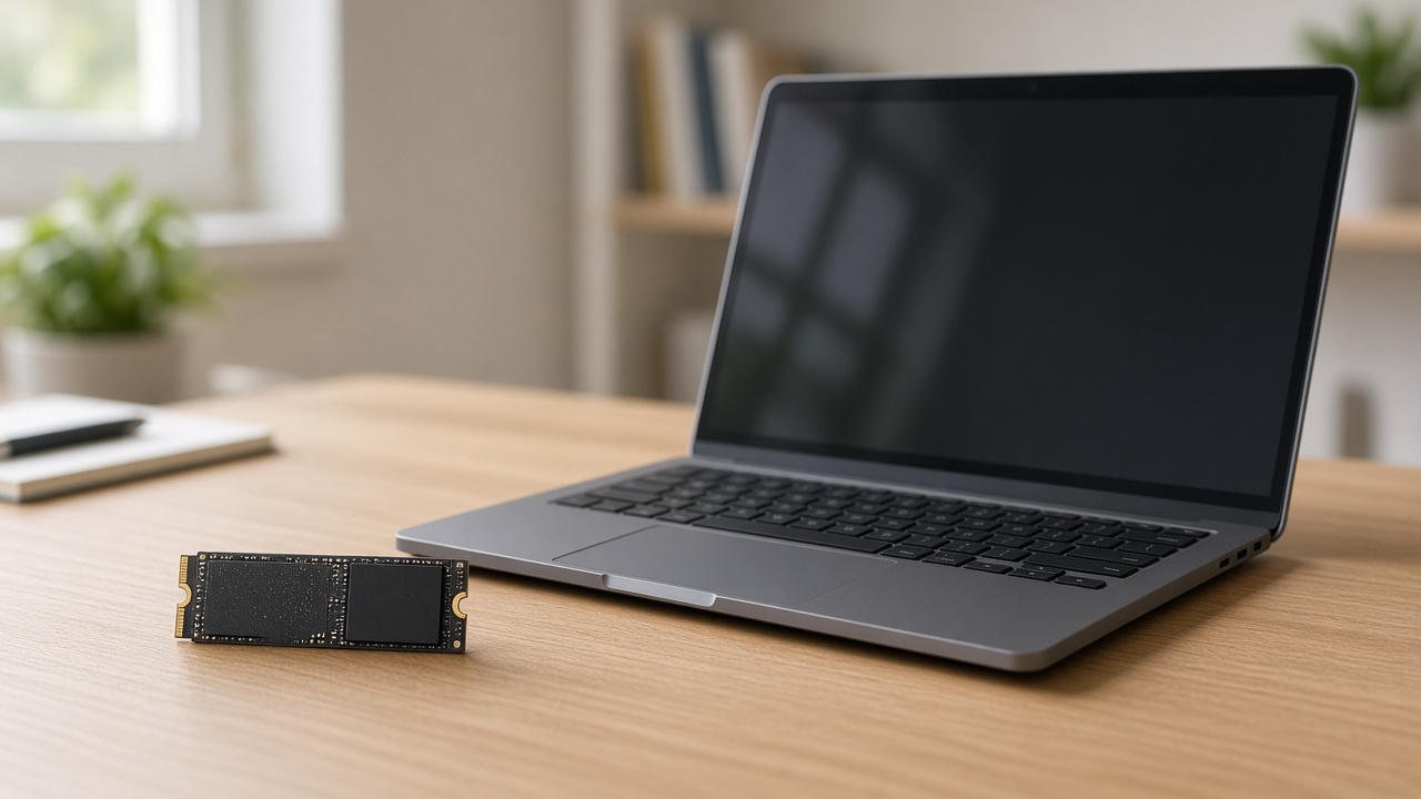 Ổ SSD NVMe WD Blue cạnh laptop sinh viên